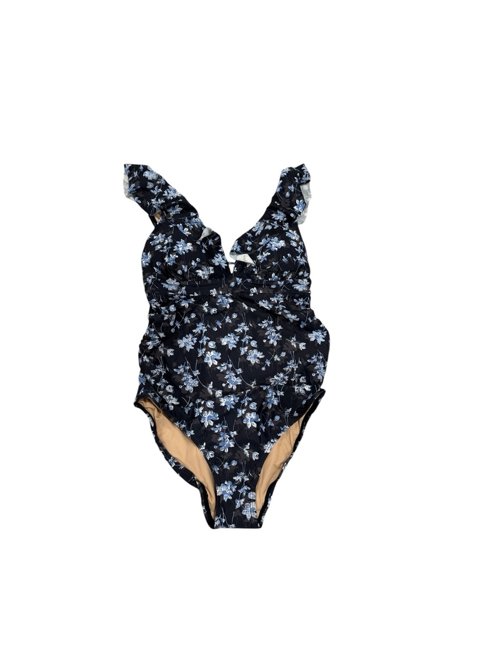A Pea in the Pod Navy Blue Floral One Piece Bathing Suit (Maternity)